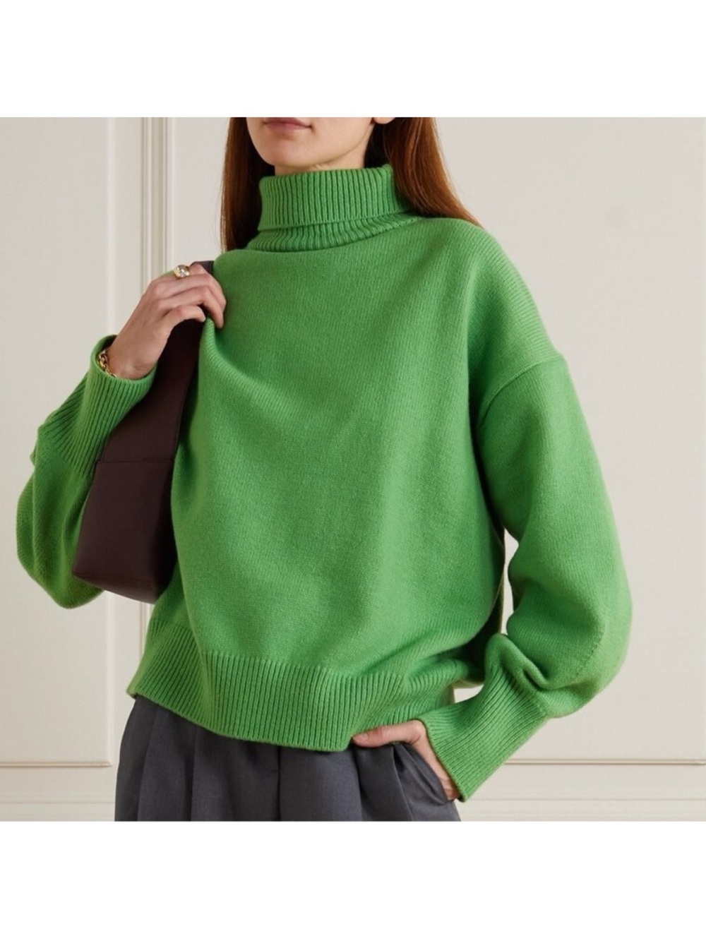Frankie Shop Joya Wool Green Turtleneck Oversized Sweater Loose Chunky Knit Soft